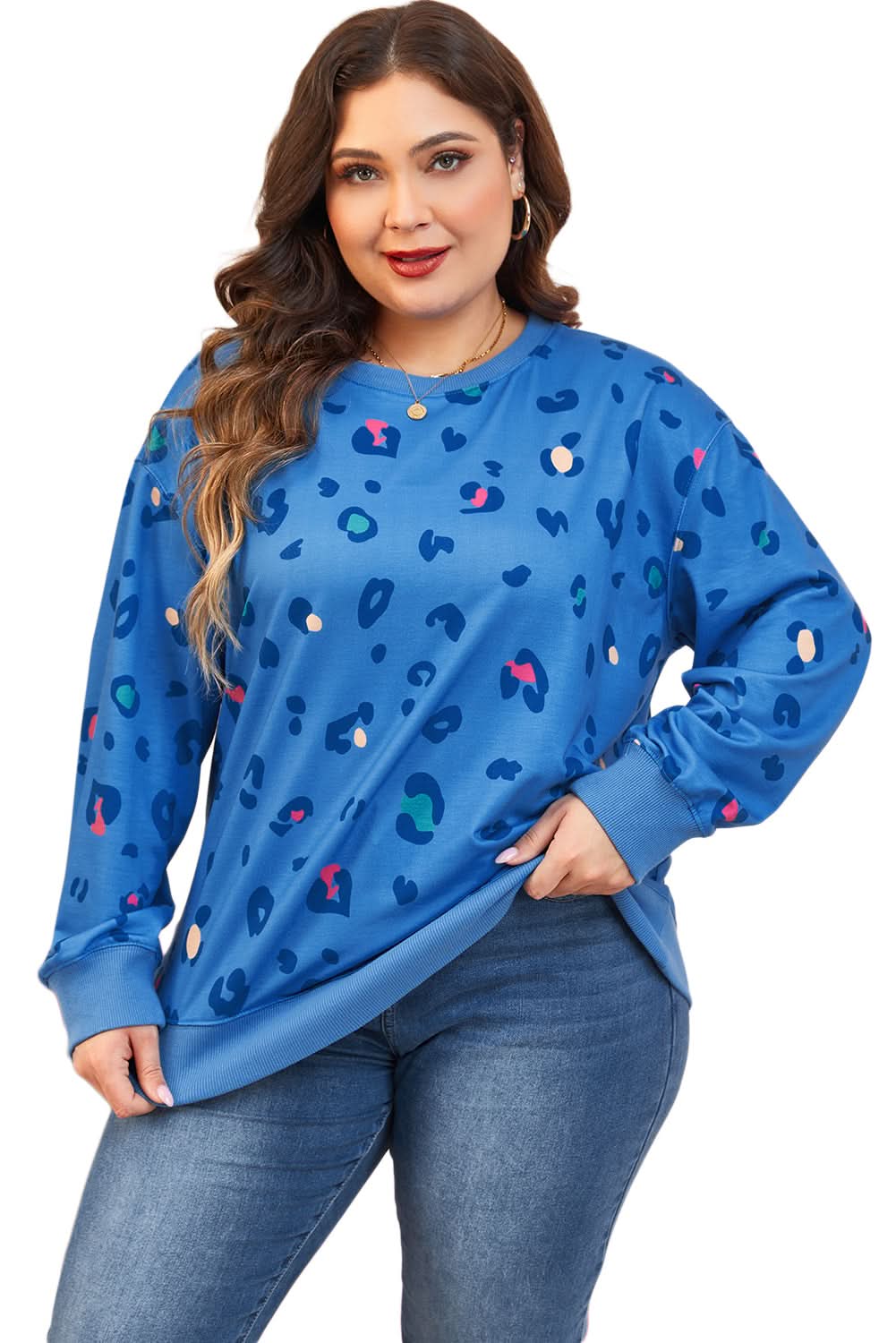 Sky blue leopard print pullover
