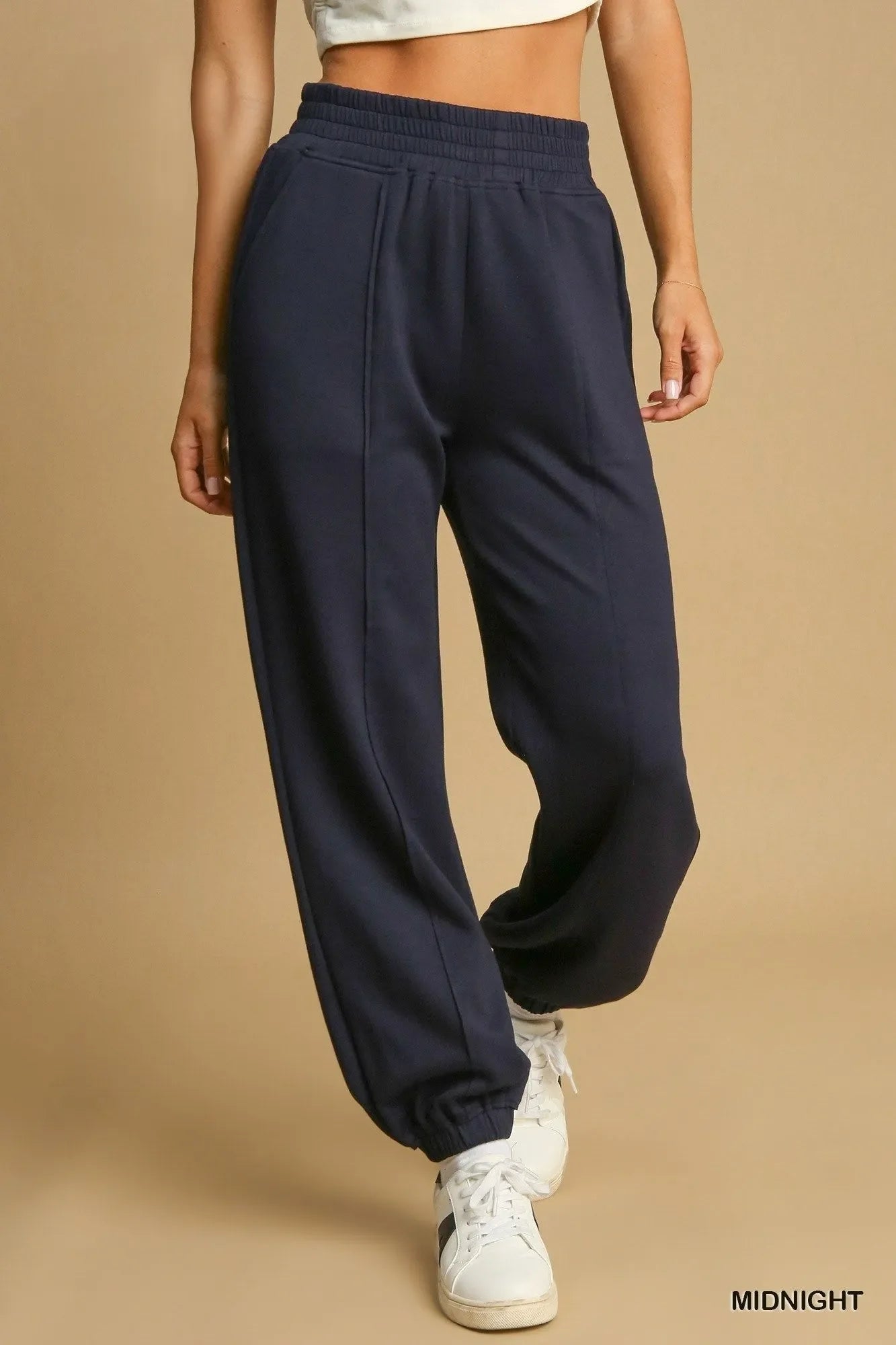 Umgee Drawstring Jogger Pants with Front Seam Detail