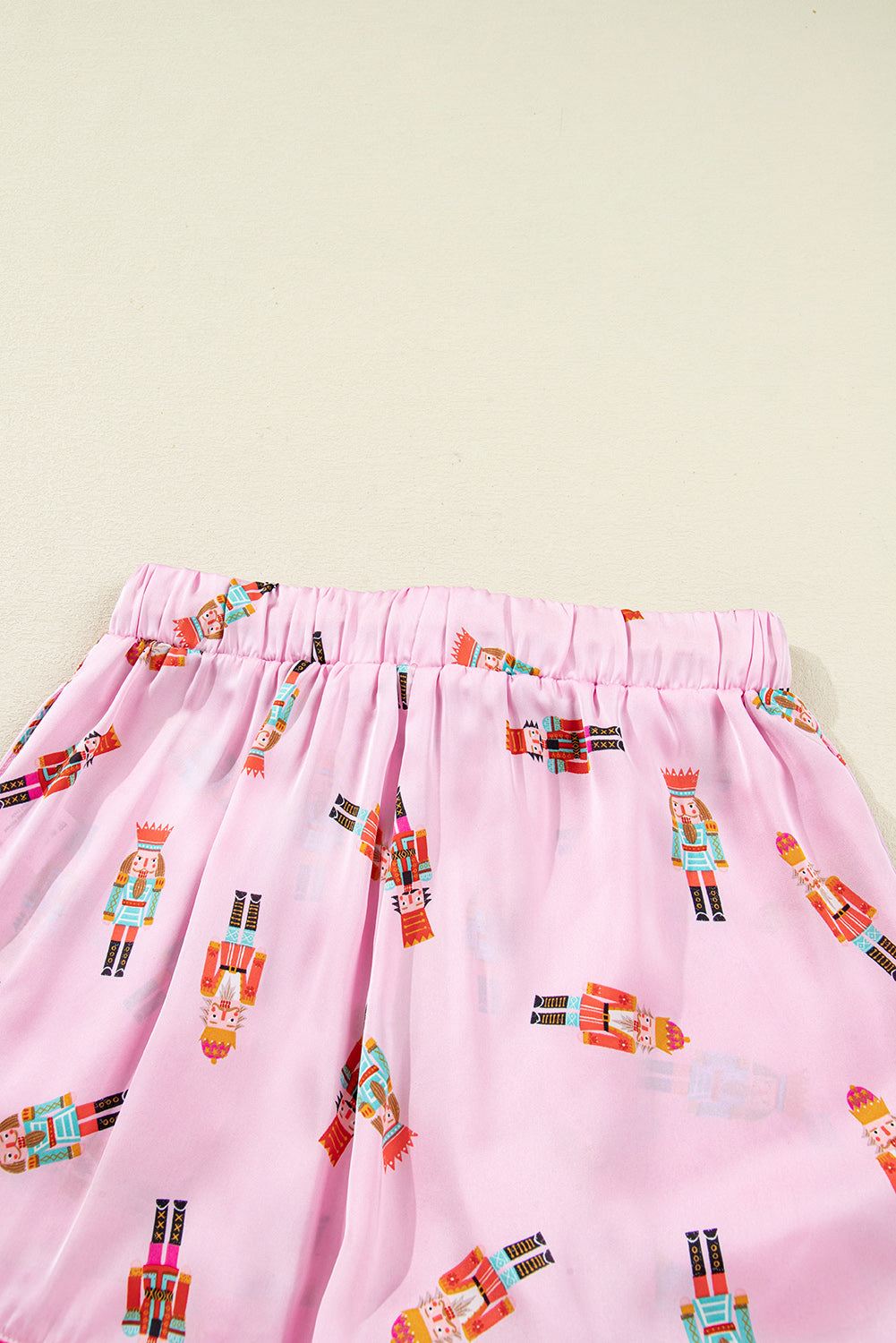 Pink Nutcracker Print Two Piece Pajama Set Contrast Trim Bow