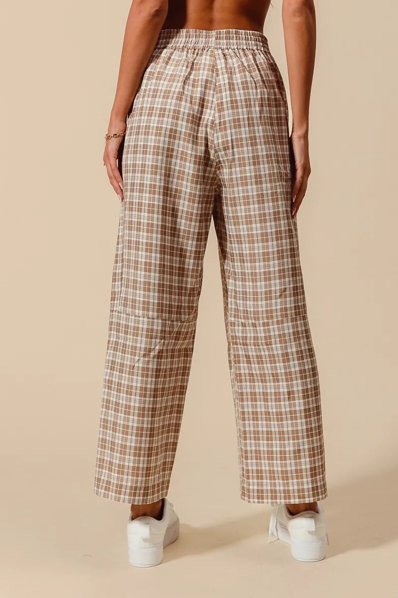 SO ME Check Plaid Wide Leg Pants with Big Patch Pockets