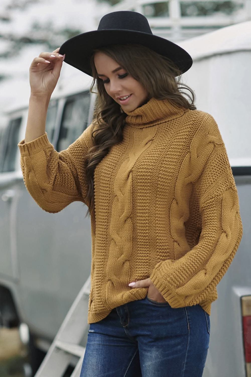 Cozy cable-knit turtleneck sweater
