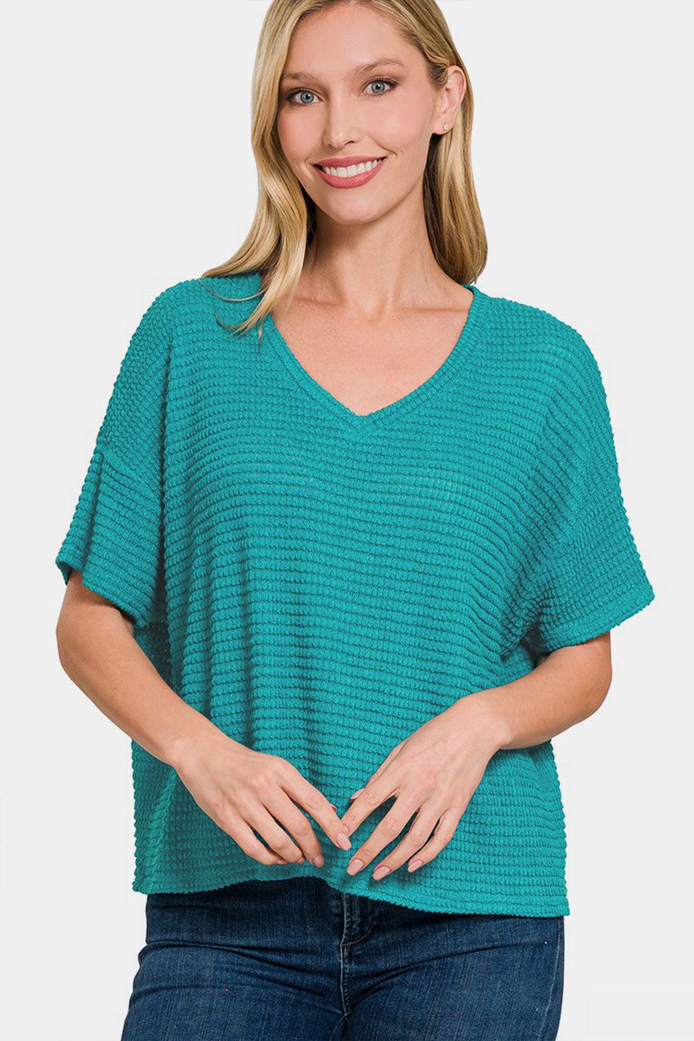 Zenana jacquard knit drop shoulder top