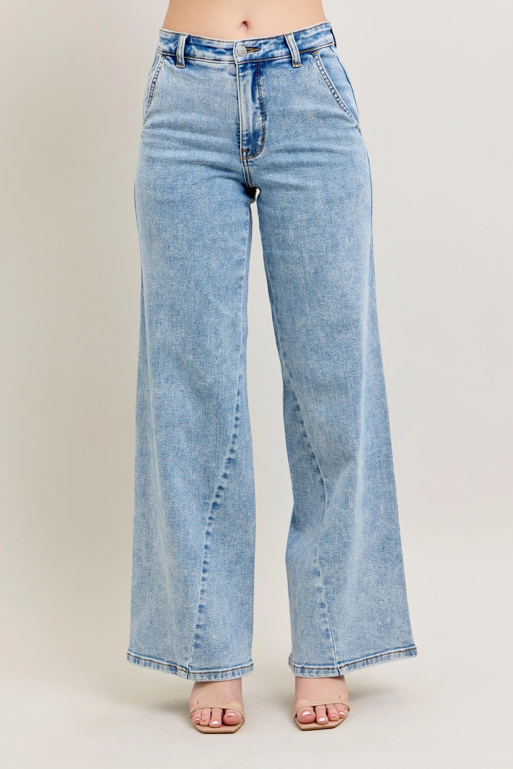 Judy Blue Plus Size High Waist Wide Leg Jeans with Skewed Inseam