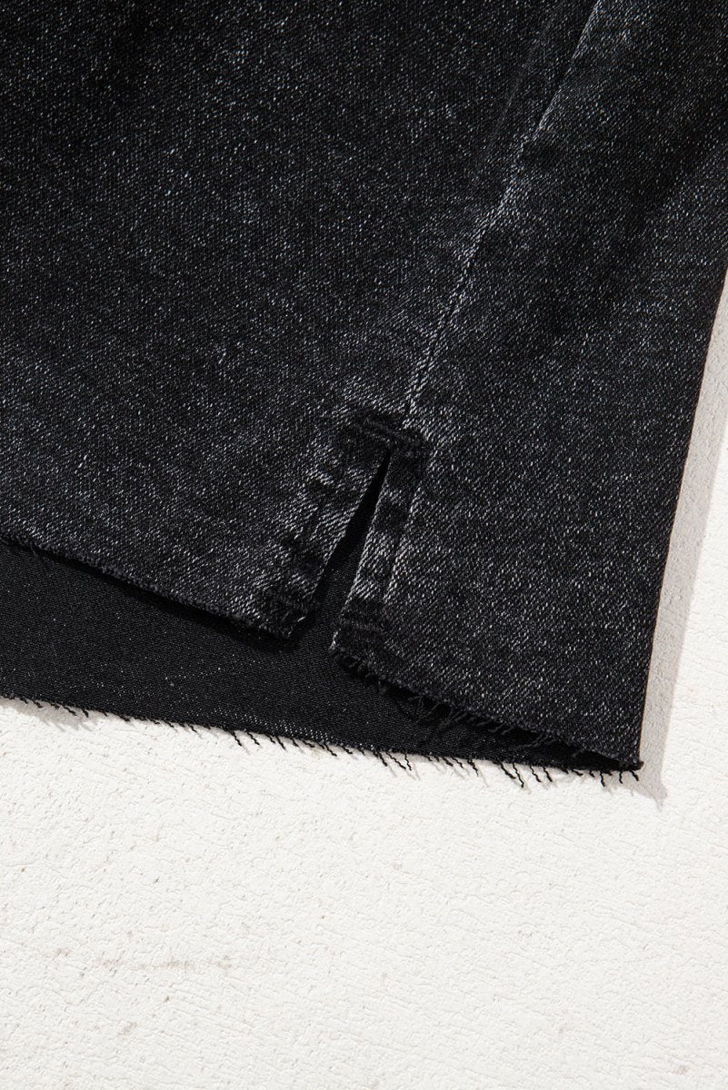 Carbon Grey Mineral Wash Ripped Raw Hem Denim Mini Skirt