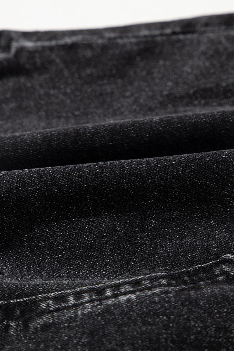 Carbon Grey Mineral Wash Ripped Raw Hem Denim Mini Skirt