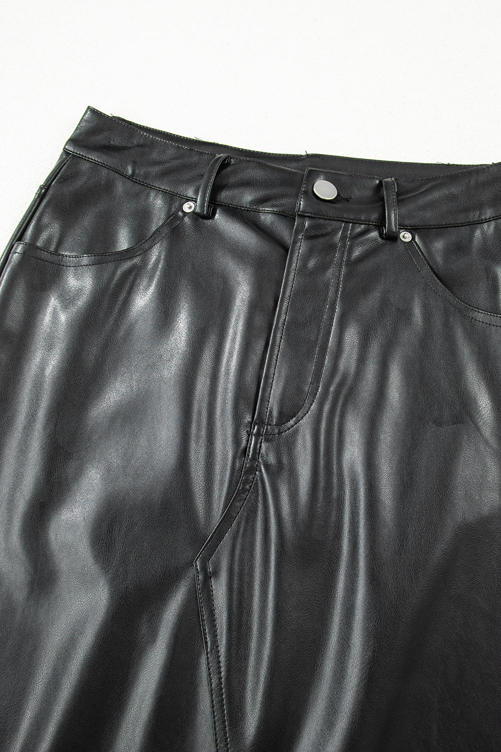 Black Faux Leather Side Slit Maxi Skirt For Evening Wear