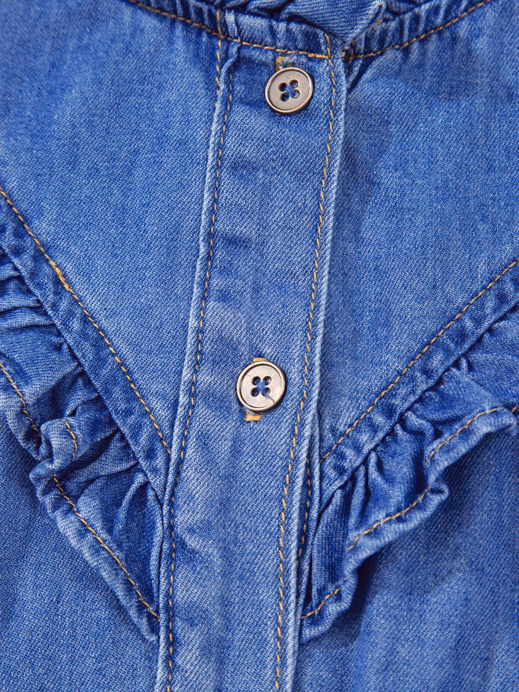 Mineral Wash Cap Sleeve Frilled Button Up Denim Shirt