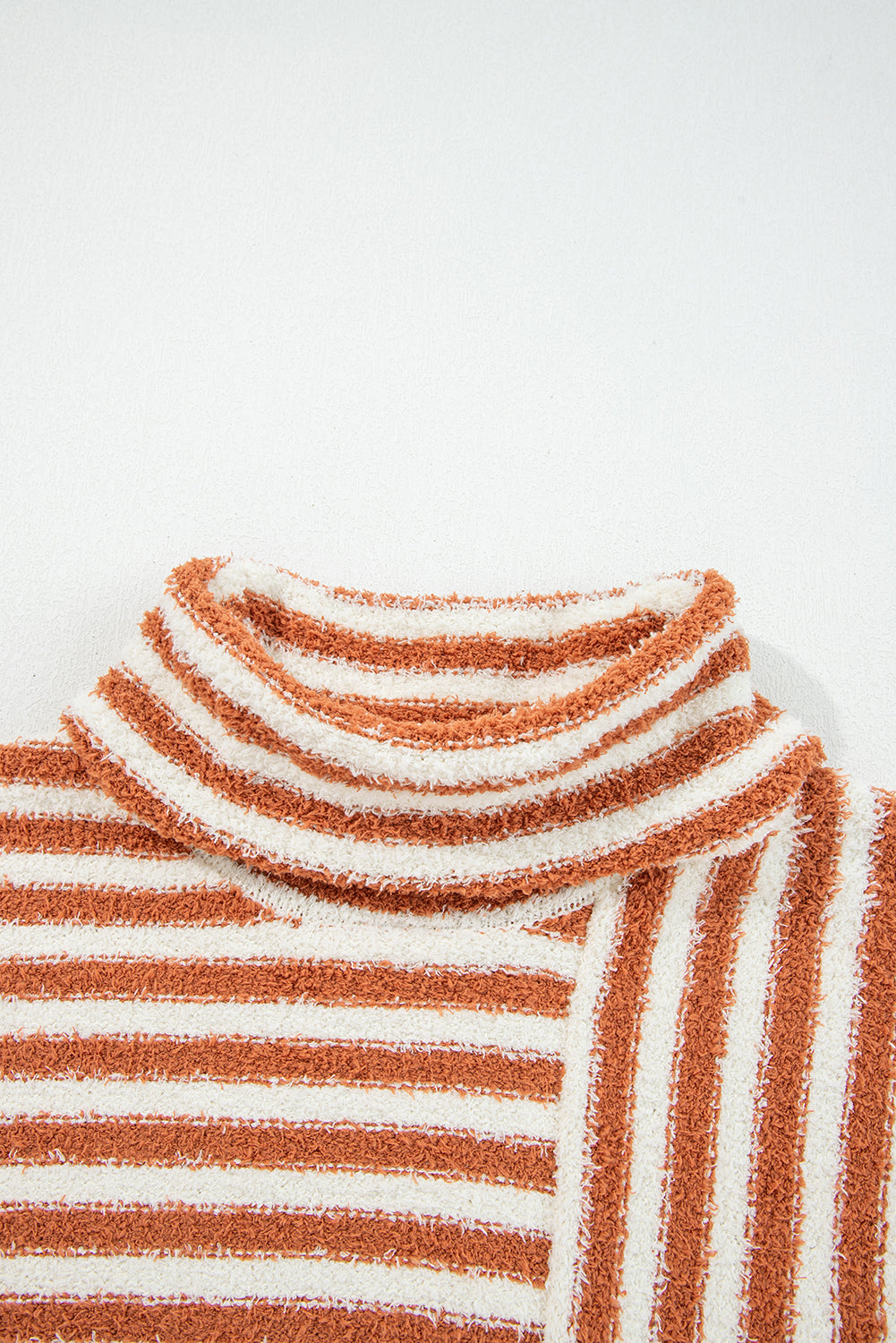Orange Stripe Cowl Neck Drop Shoulder Sweater For Women