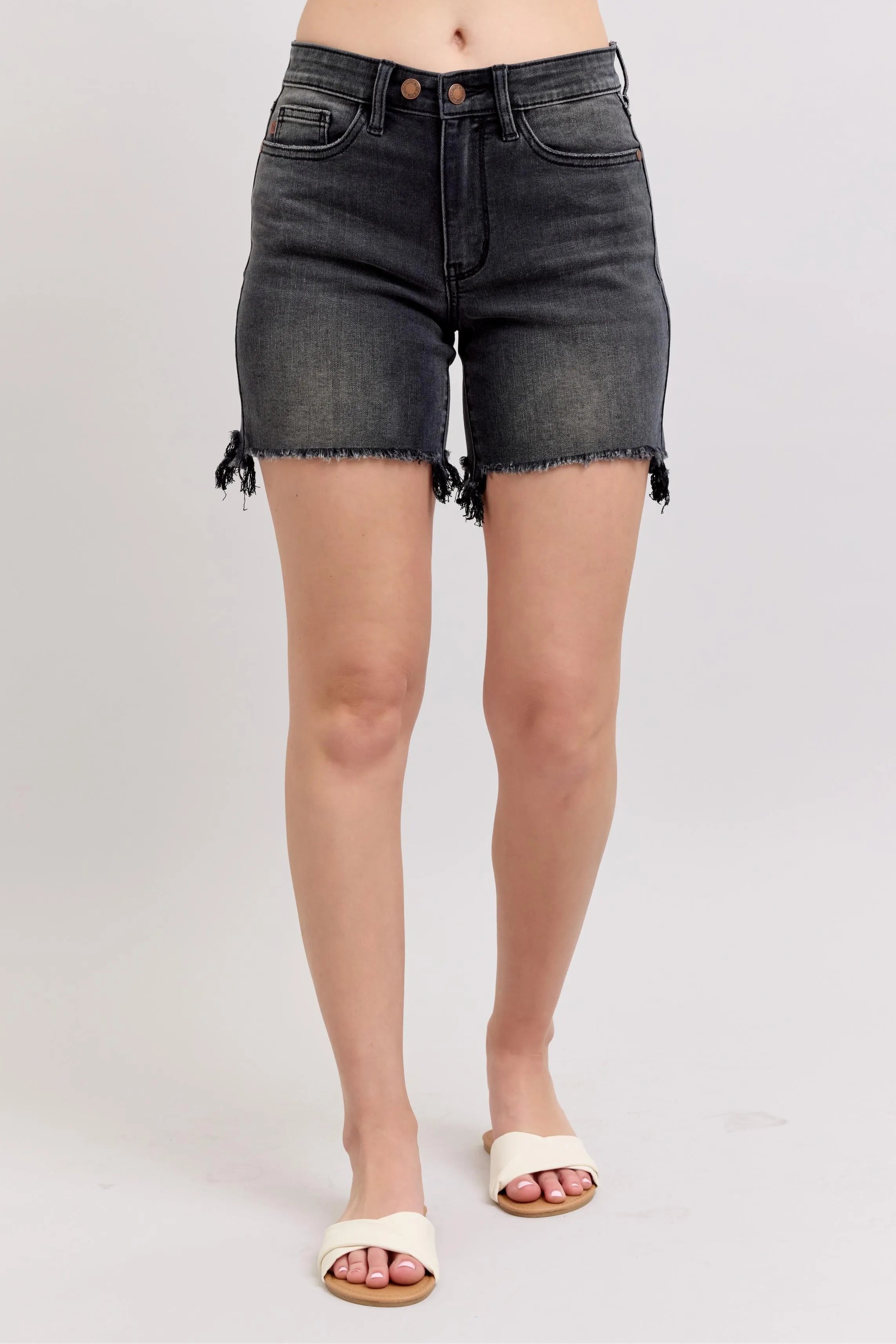 Judy Blue Plus Size Dad Denim Shorts Long Cut Off 2 Button
