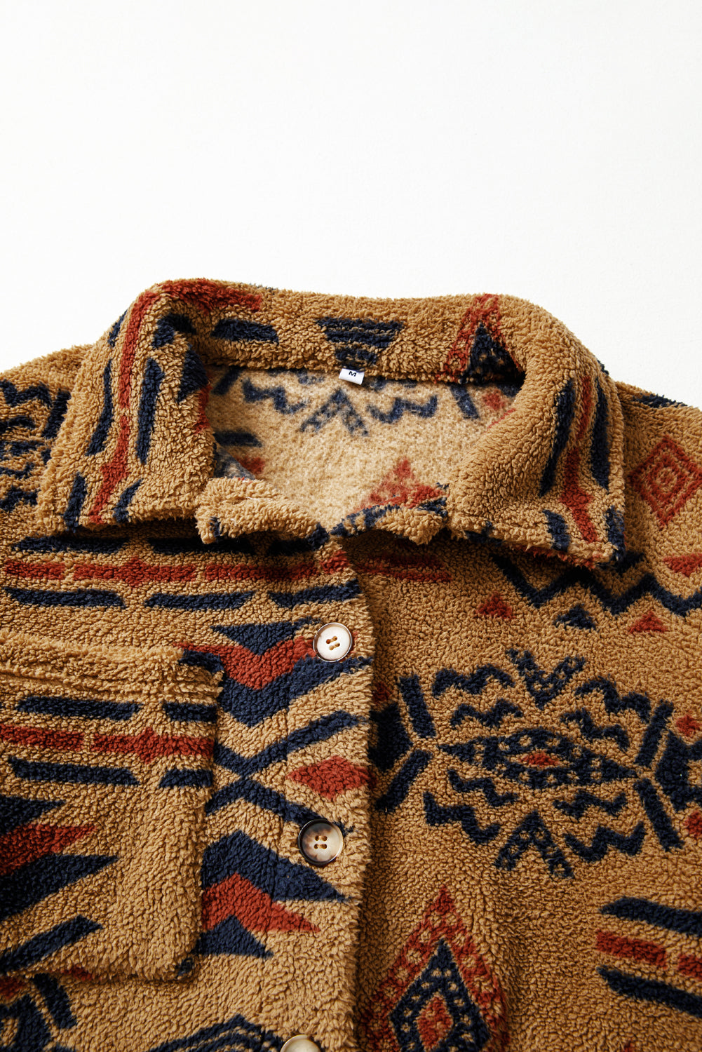 Premium Khaki Western Aztec Pattern Fleece Shacket For Cold Weather