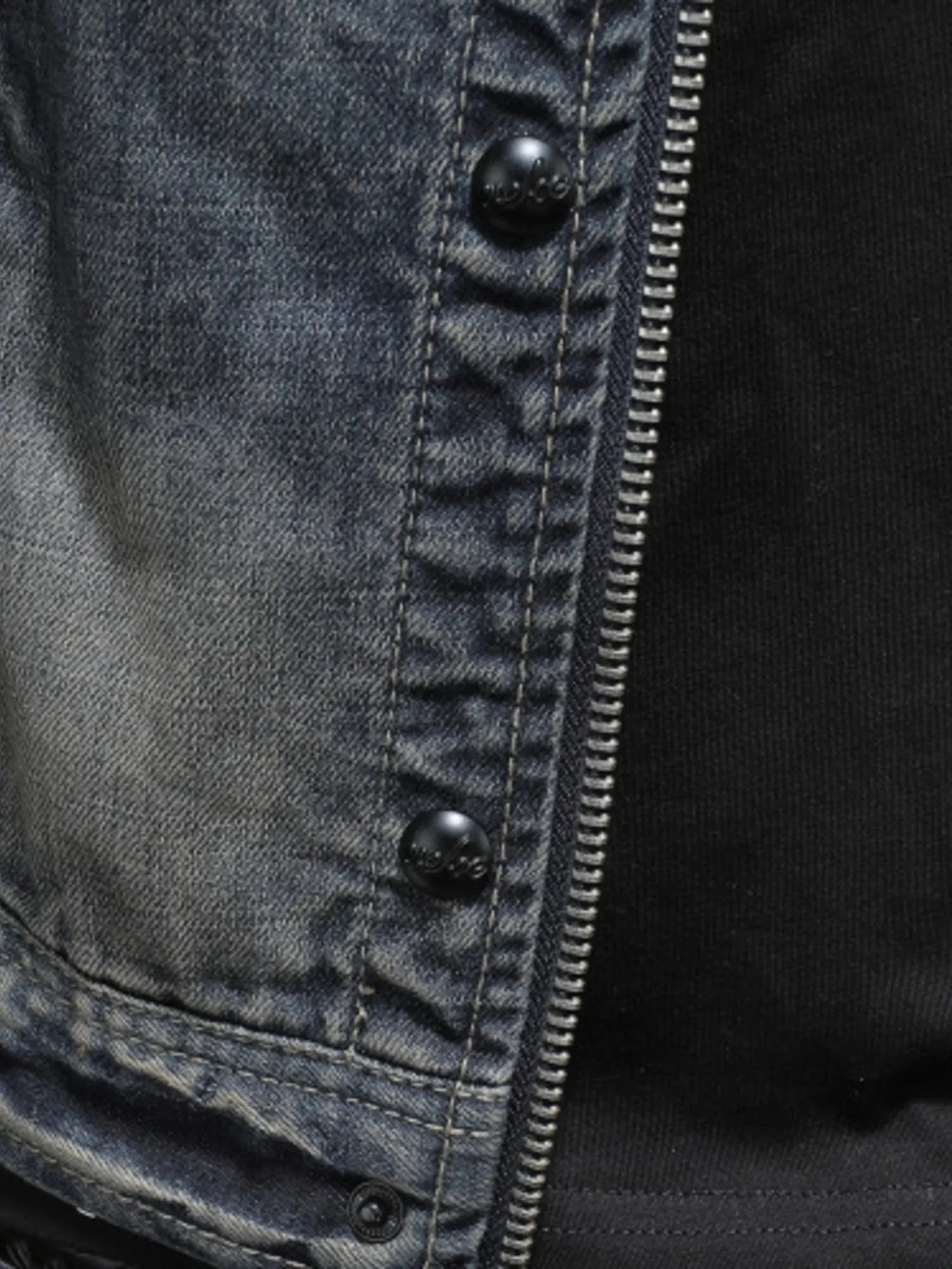 Men's Plus Size Washed Zip Up Denim Jacket with Chest Pockets