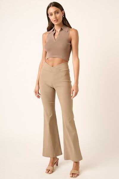 Chic Flare Pants with Surplice V-Waist Design