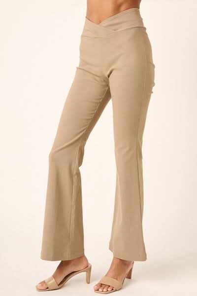 Chic Flare Pants with Surplice V-Waist Design