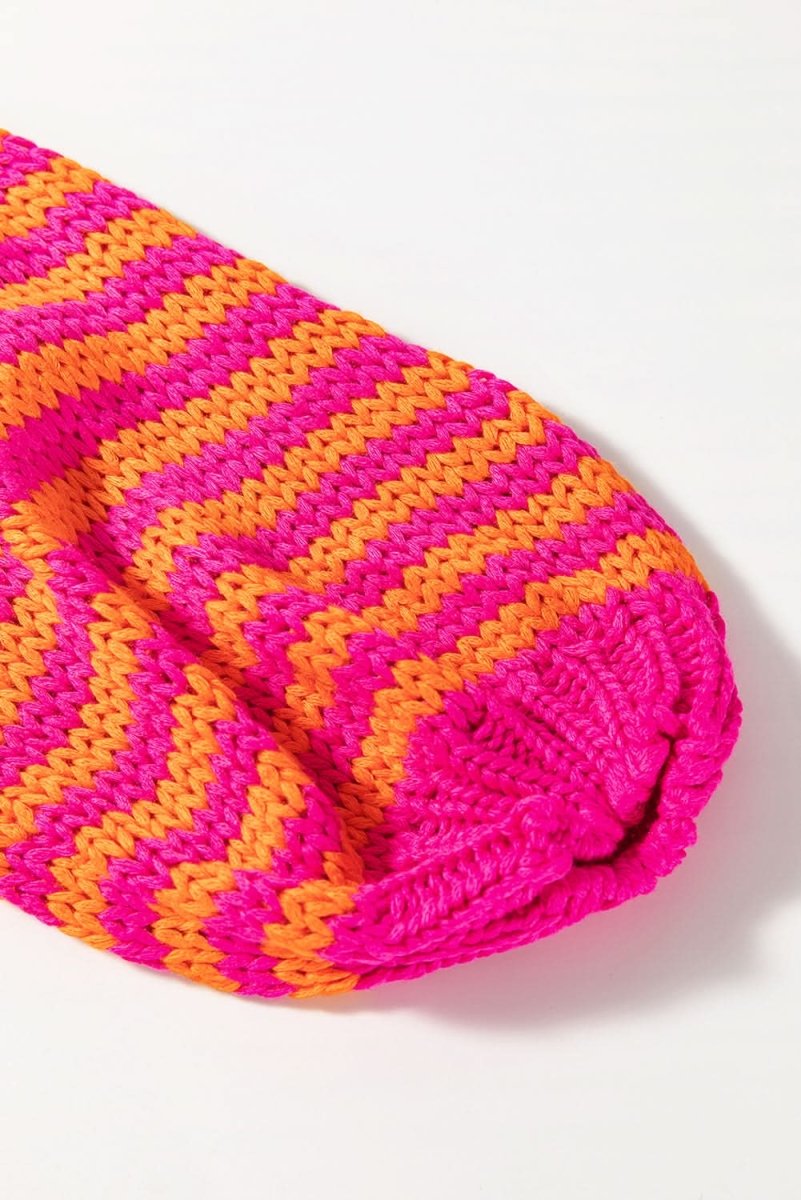 Chic Rose Striped 3/4 Puff Sleeve Drop Shoulder Knit Sweater