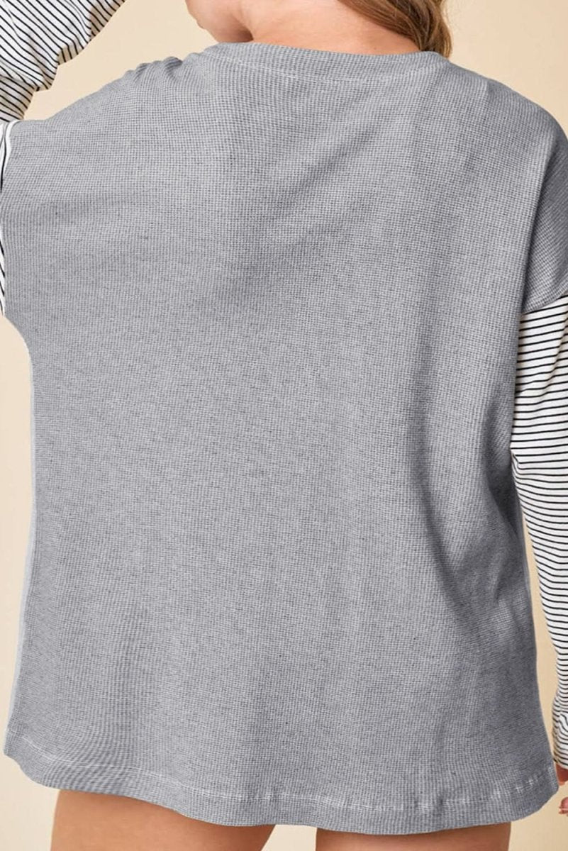 Colorblock Striped Open Front Cardigan with Pockets in Black