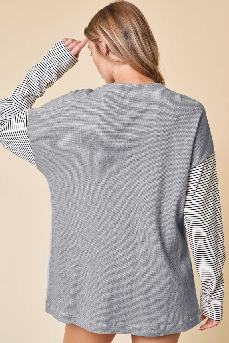 Colorblock Striped Open Front Cardigan with Pockets in Black