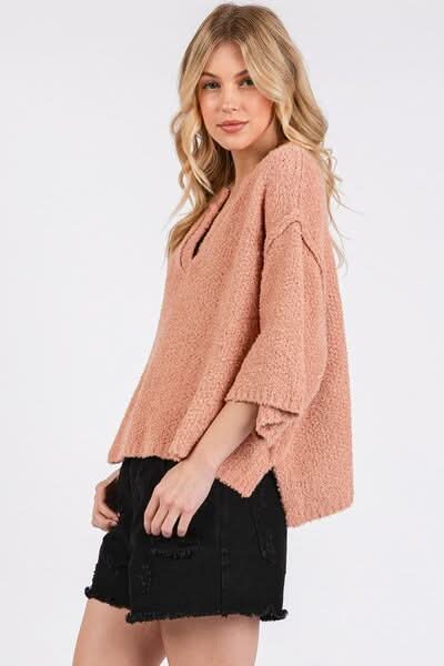 Contemporary Side Slit Drop Shoulder Sweater