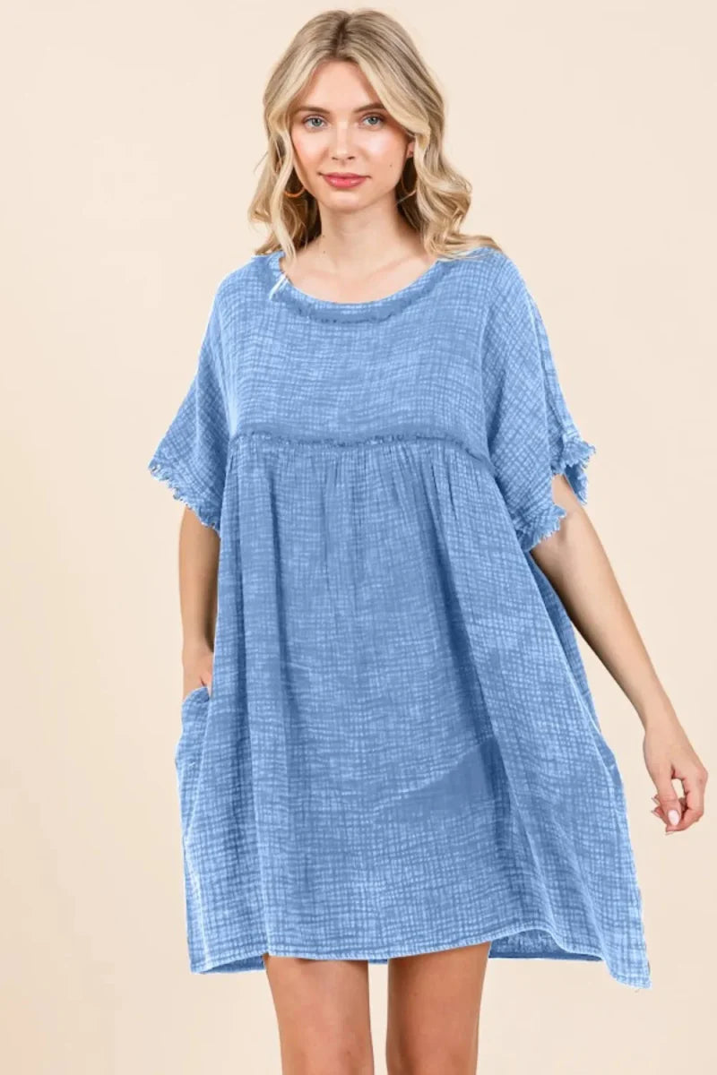 Culture Code Full Size Short Sleeve Babydoll Dress with Pockets