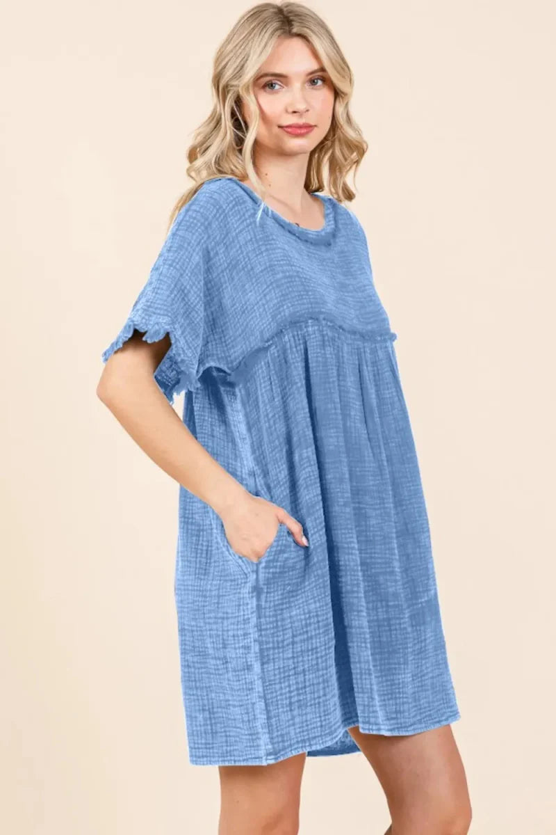 Culture Code Full Size Short Sleeve Babydoll Dress with Pockets