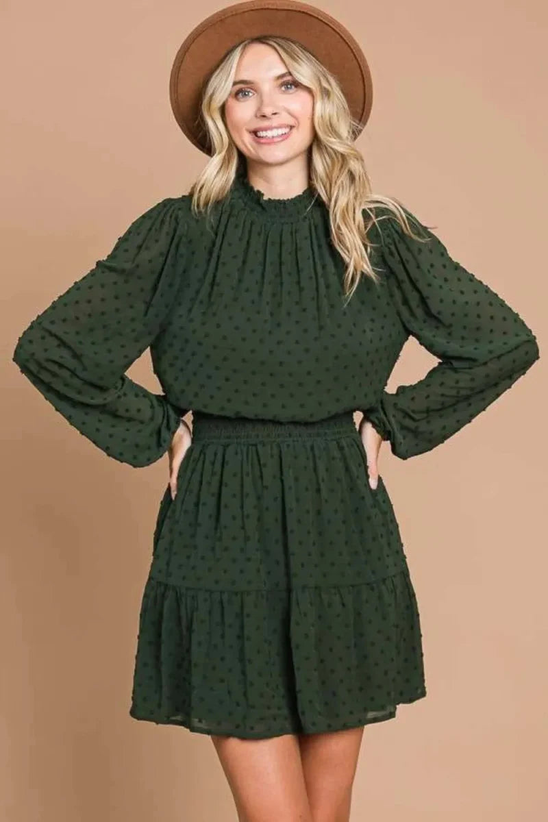 Culture Code Swiss Dot Smock Neck Mini Dress With Pockets