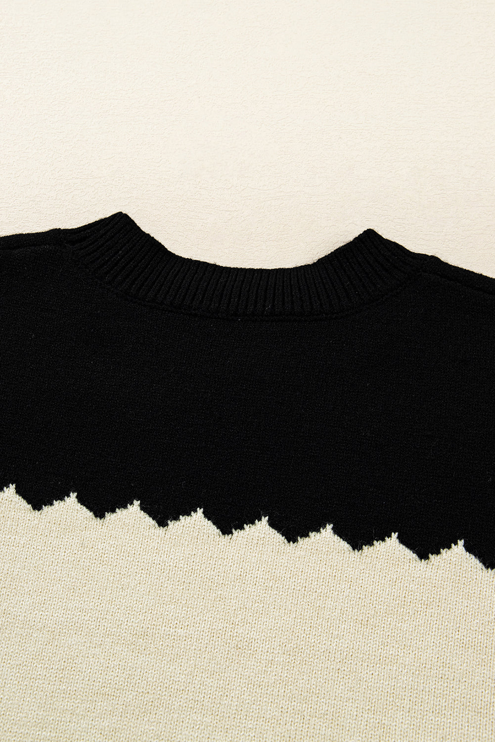 Black Colorblock Crew Neck Drop Shoulder Sweater Relaxed Fit