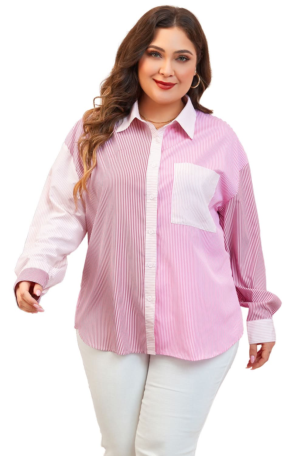 Plus size pink striped shirt