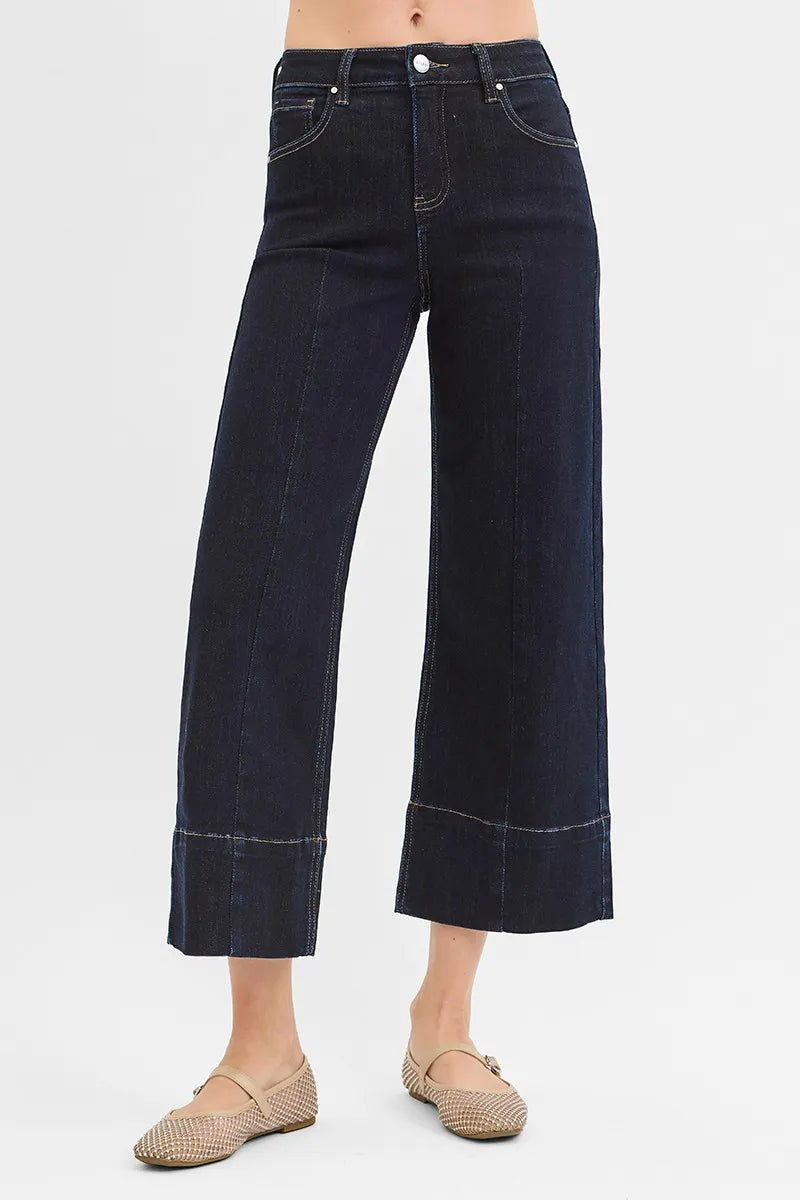 Risen Tummy Control High Rise Crop Wide Leg Jeans Details