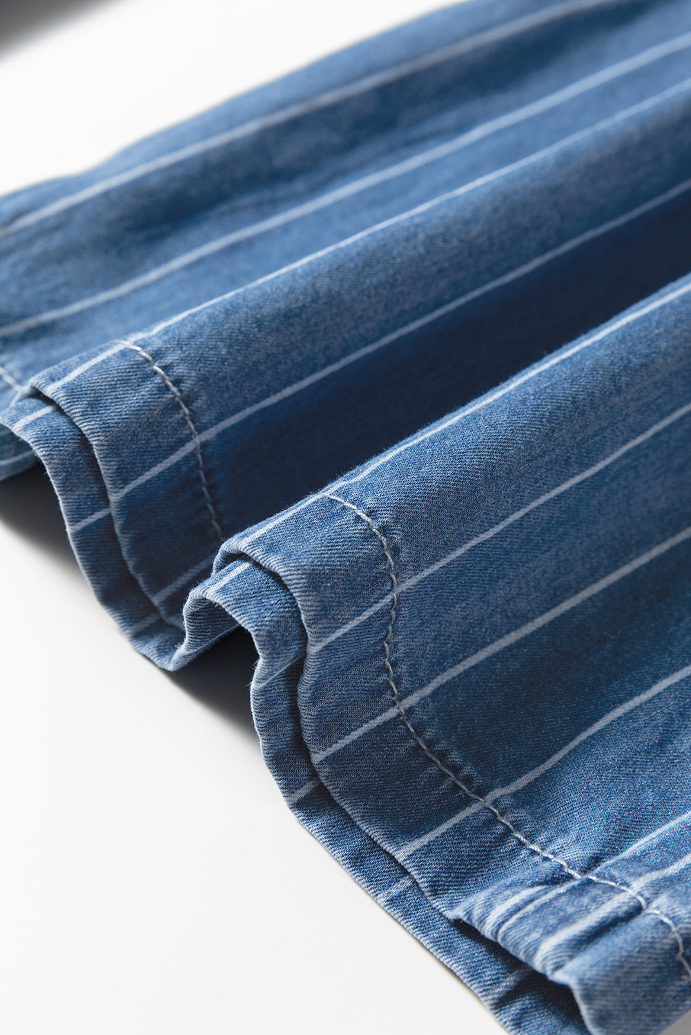 Premium Blue Stripe Chambray Wide Leg Tied Elastic Waist Trousers