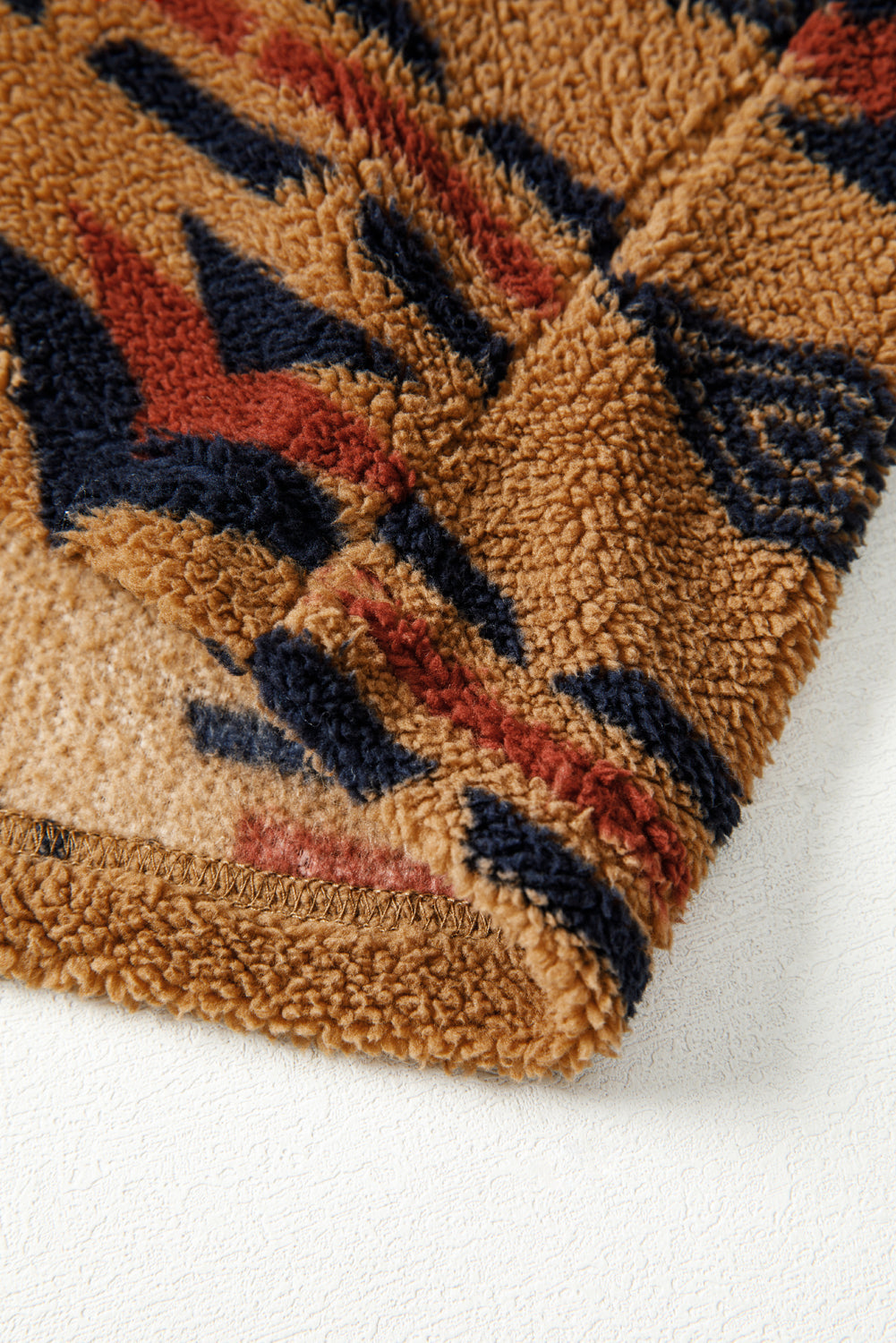 Premium Khaki Western Aztec Pattern Fleece Shacket For Cold Weather