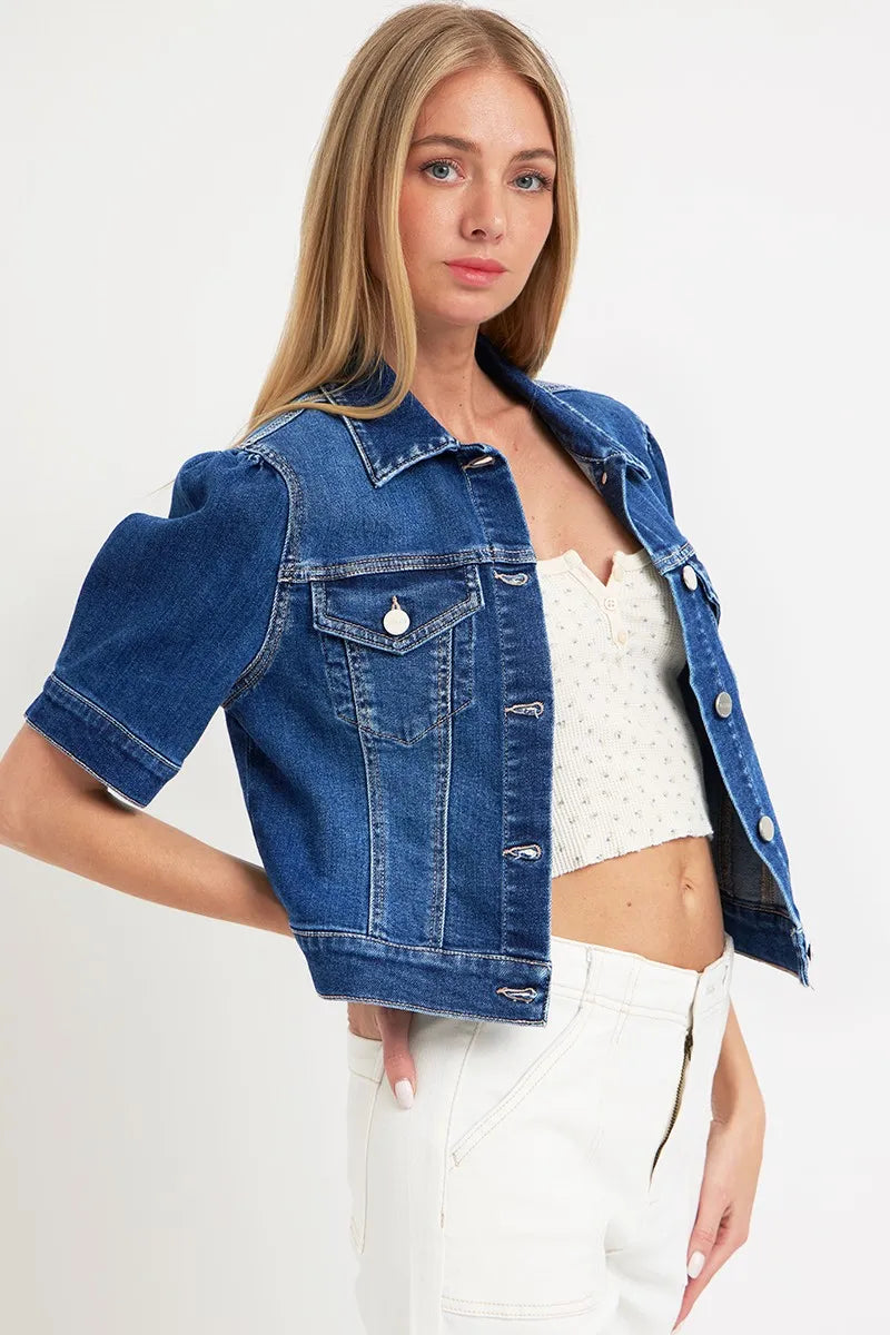 RISEN Puffed Short Sleeve Crop Denim Jackets