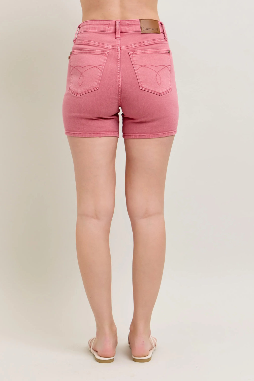 Judy Blue Pink Back Pocket Embroidered Shorts High Rise