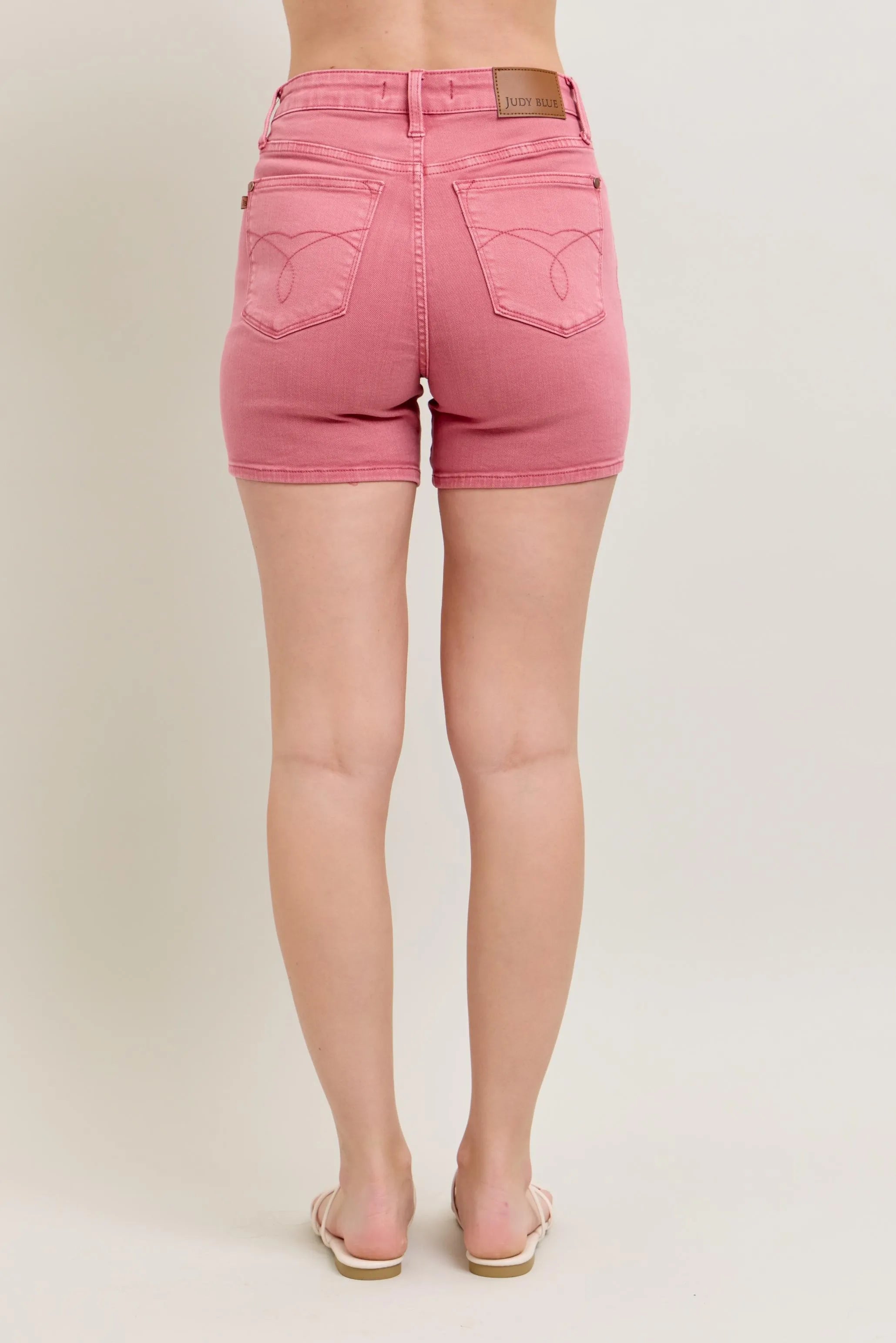 Judy Blue Pink Back Pocket Embroidered Shorts High Rise