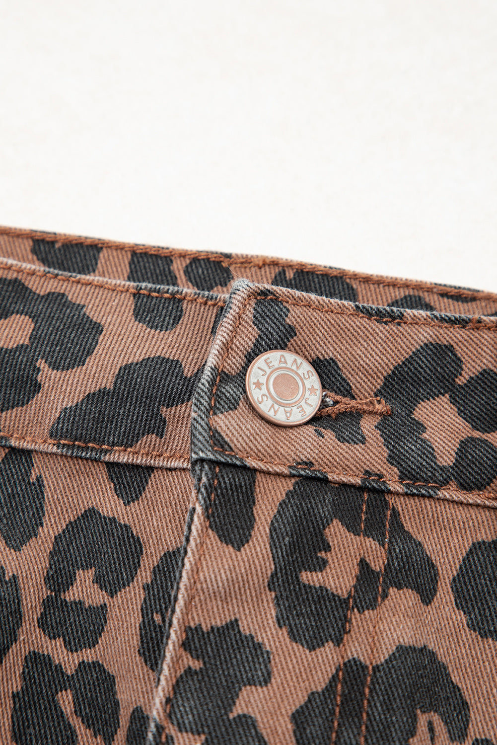 Brown Leopard Denim Frayed Split Denim Midi Skirt For Women