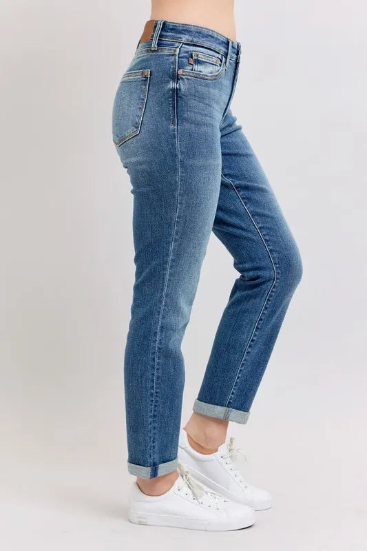 Judy Blue Plus Size Mid Rise Skinny Cuff Jeans with Pockets
