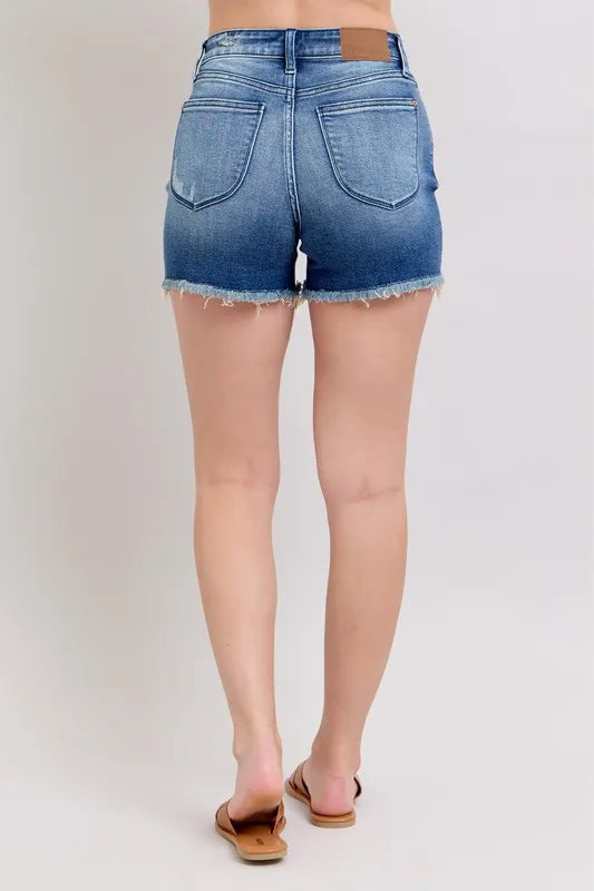 Judy Blue V Front Denim Shorts Shield Pockets Plus Size