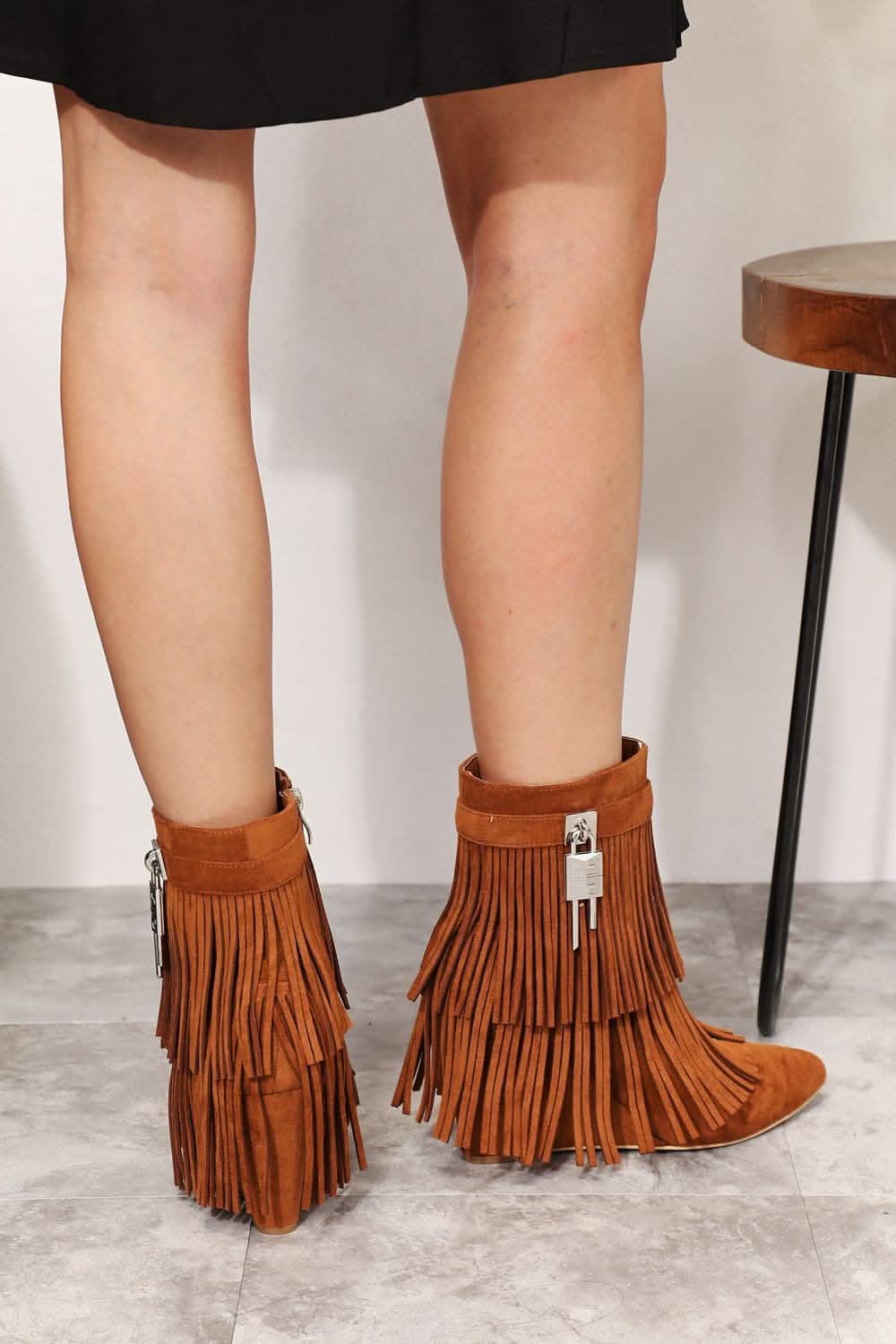 Chic women's tassel wedge ankle booties for stylish elegance