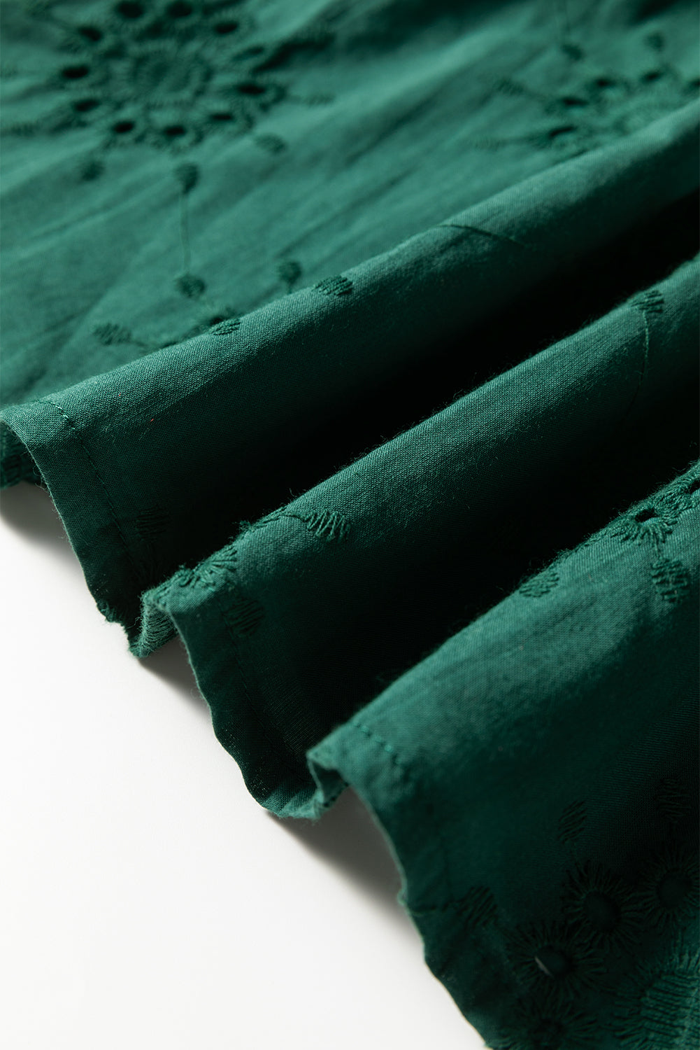 Blackish Green Eyelet Embroidered Swing Dress Puff Sleeve