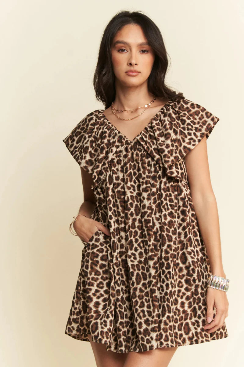 Davi & Dani Animal Printed Velvet Ribbon Mini Dress for Women