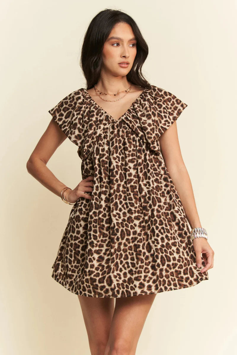 Davi & Dani Animal Printed Velvet Ribbon Mini Dress for Women
