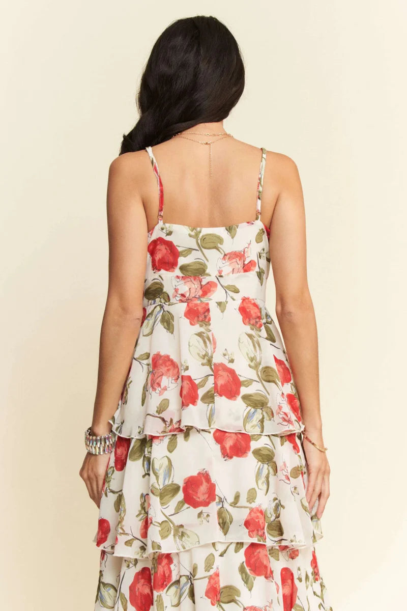 Davi & Dani Contrast Ring Lace Layered Ruffle Maxi Dress