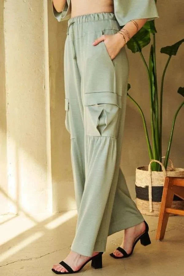 Davi & Dani Drawstring Ruched Detail Wide Leg Pants Style