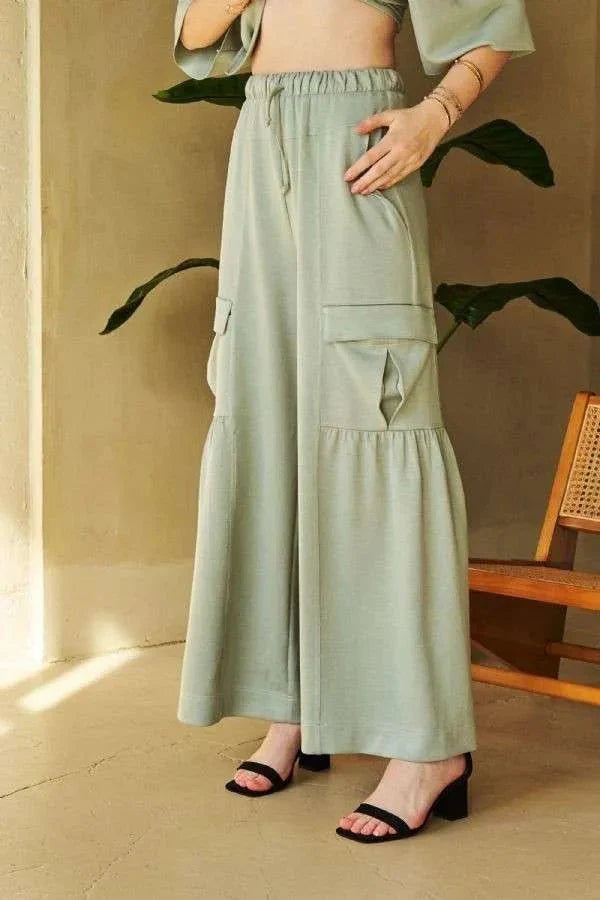 Davi & Dani Drawstring Ruched Detail Wide Leg Pants Style