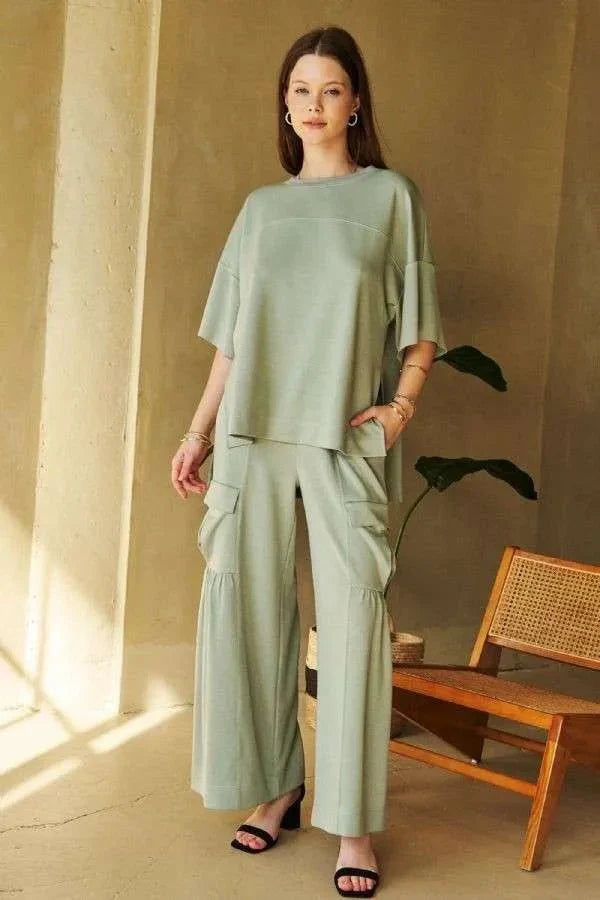 Davi & Dani Drawstring Ruched Detail Wide Leg Pants Style