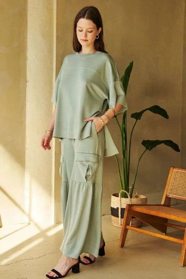 Davi & Dani Drawstring Ruched Detail Wide Leg Pants Style