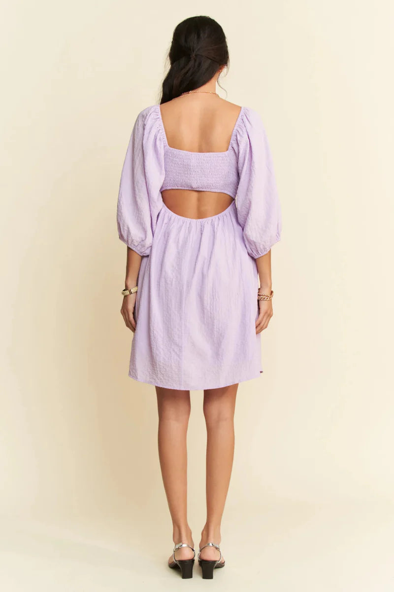 Davi & Dani Self-Tie Puff Sleeve Smocking Mini Dress