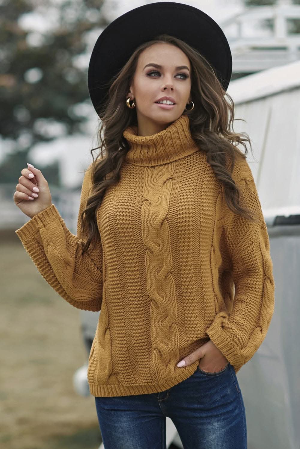 Cozy cable-knit turtleneck sweater