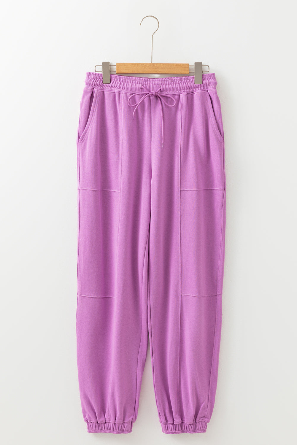 Lilac Drawstring Waist Patchwork Solid Color Jogger Pants