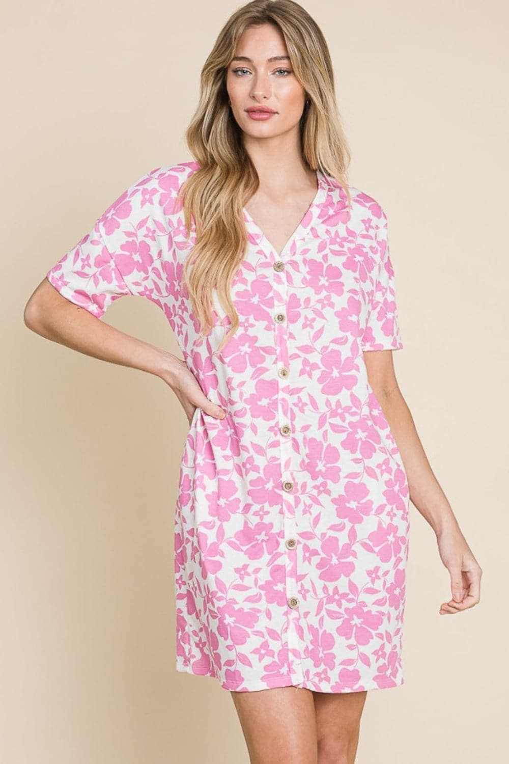 BOMBOM Floral Mini Dress with Pockets for Effortless Style
