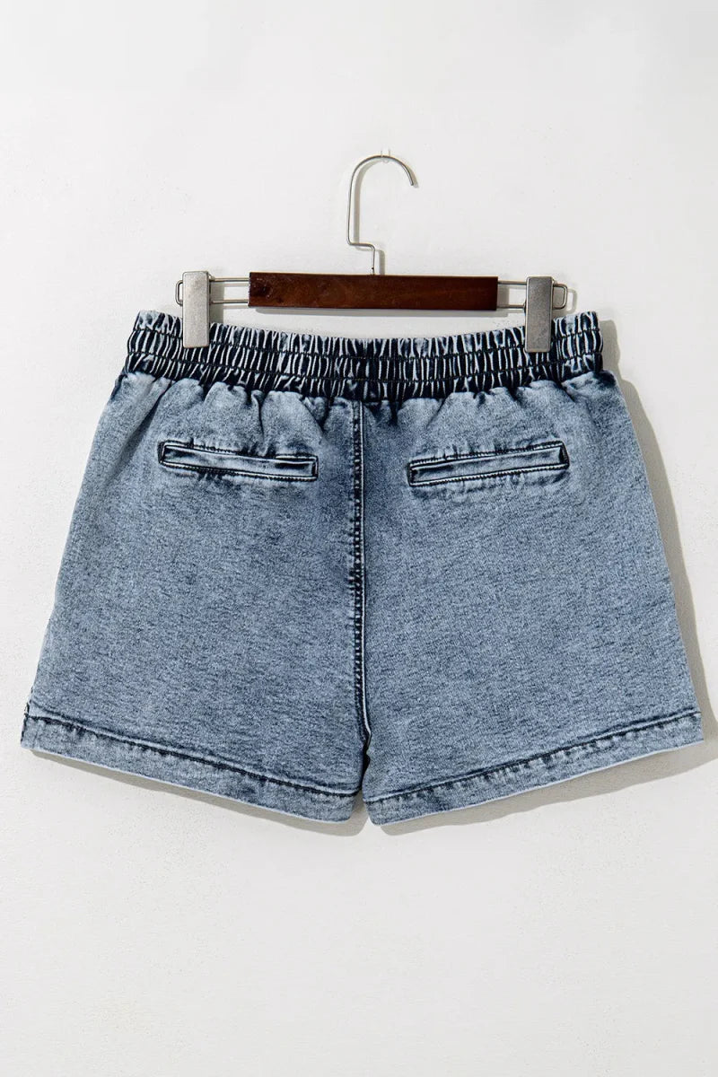 Drawstring High Waist Pocketed Denim Shorts for Women