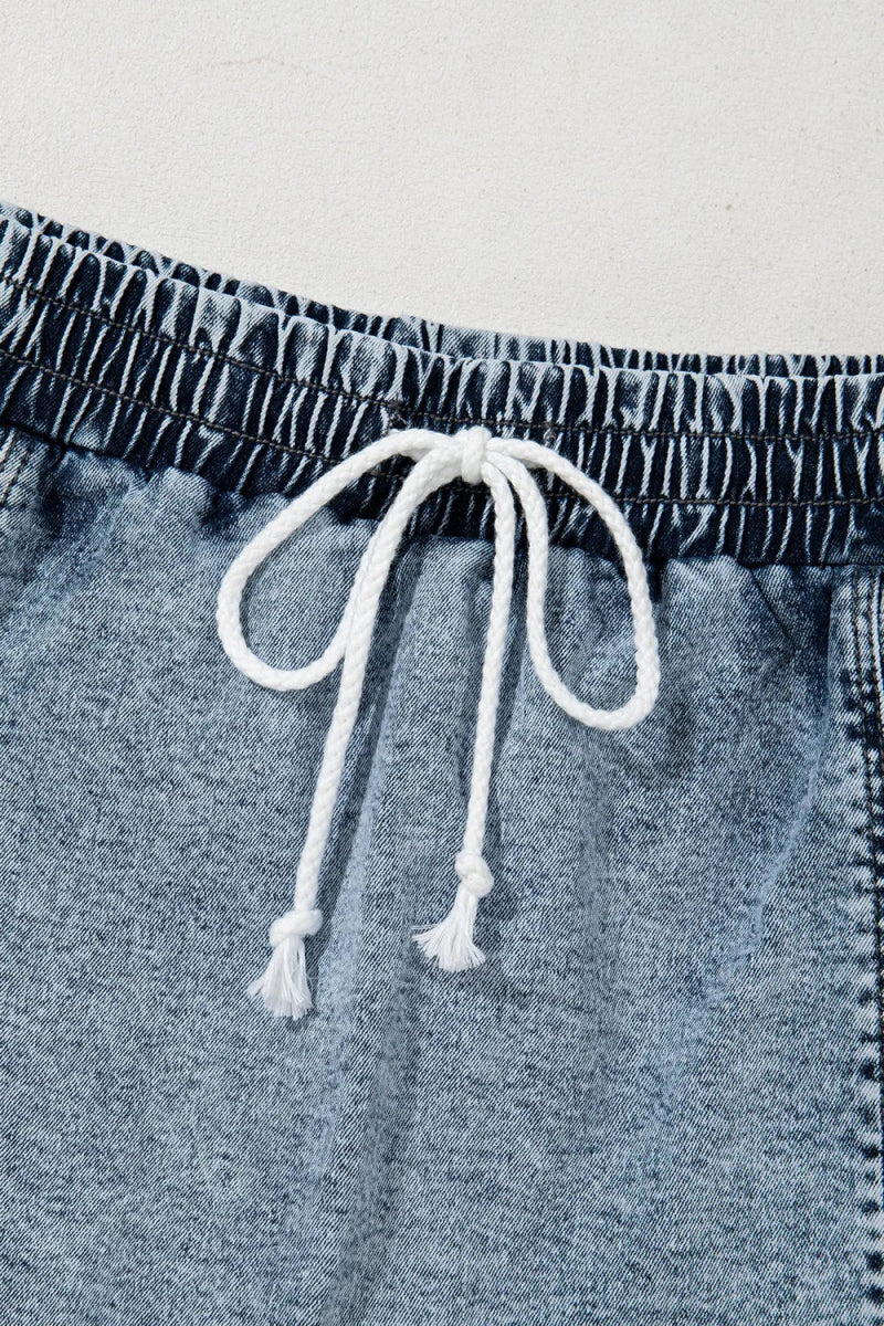 Drawstring High Waist Pocketed Denim Shorts for Women